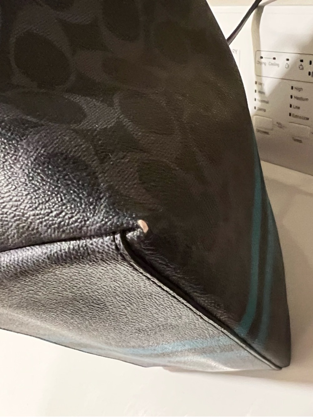 Coach Navy Signature Tote with Teal and Black Racing Stripes - Picture 7 of 15
